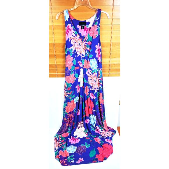 Cynthia Rowley Long Floral Maxi Dress Womens Med Stretch Purple Multicolor Rayon - Picture 1 of 12
